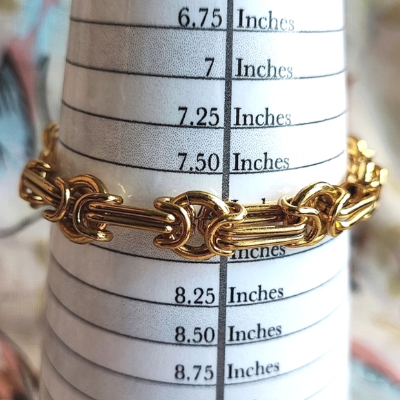 Brilliant Gold Tone Heavy Link Modern Dual Paper Clip Industrial Chain Bracelet - Picture 3 of 7